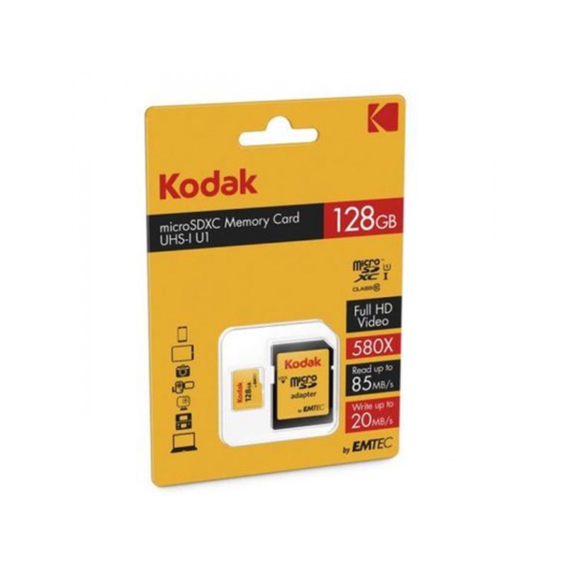 Memory Card microSD KODAK UHS-I U1 PREMIUM PERFORMANCE 128GB CLASS 10 with adapter V10 A1
