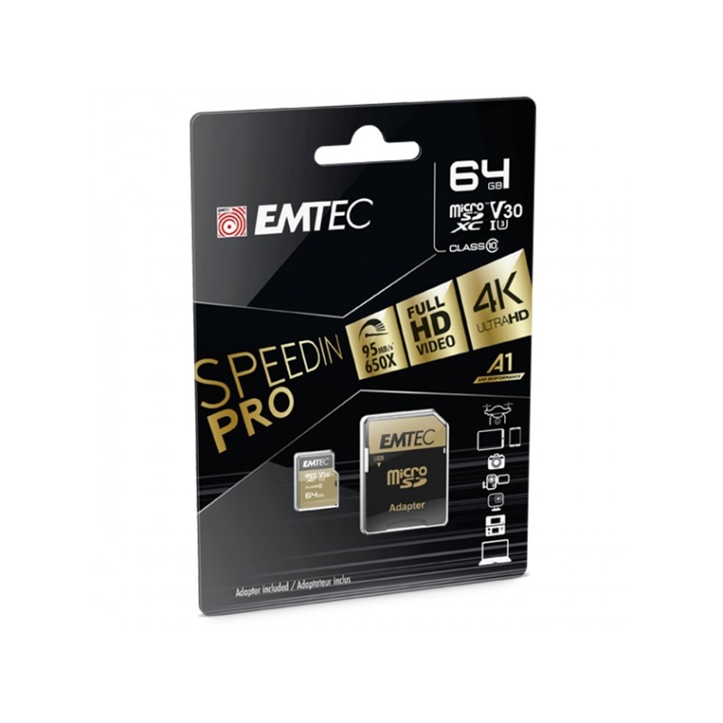 Memory Card microSD EMTEC USH-I U3 SPEEDIN PRO A1 64GB CLASS 10