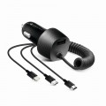 Forcell 3in1 Car Charger + USB (Micro + 8-pin Lightning + Type C) 3,4A μαύρο